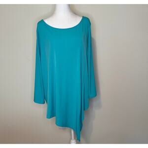 IMAN Global Chic 2X Teal Asymmetrical Hem Tunic Top